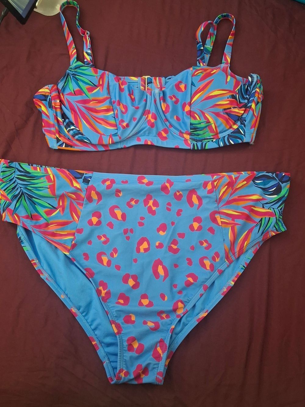 Tabitha Brown Bright Blue Bikini with Leopard And Floral Print